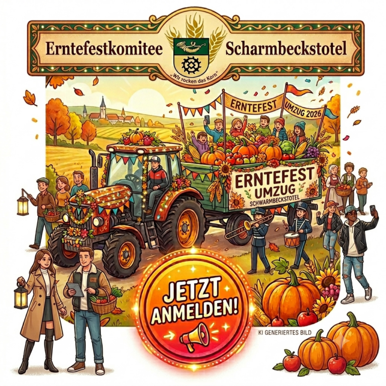 KI generiertes Bild, welches ein fiktiven Erntefestumzug darstellen soll.